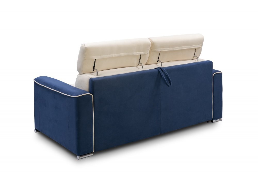 Canapé convertible EXPRESS CANBERRA 160cm matelas 16cm bicolore microfibre ivoire et bleu cobalt