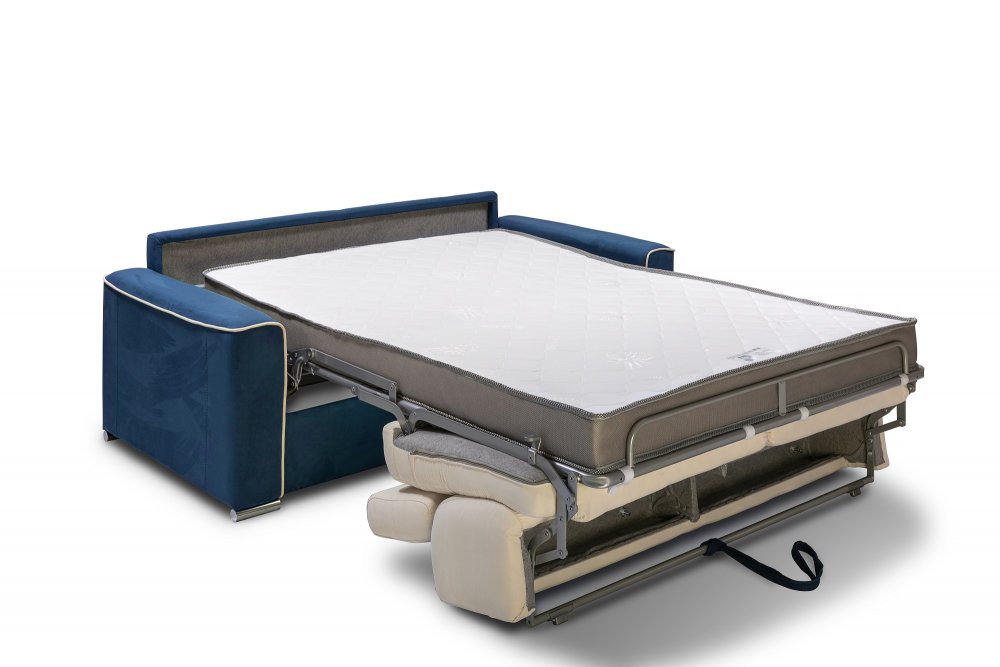 Canapé convertible EXPRESS CANBERRA 160cm matelas 16cm bicolore microfibre ivoire et bleu cobalt