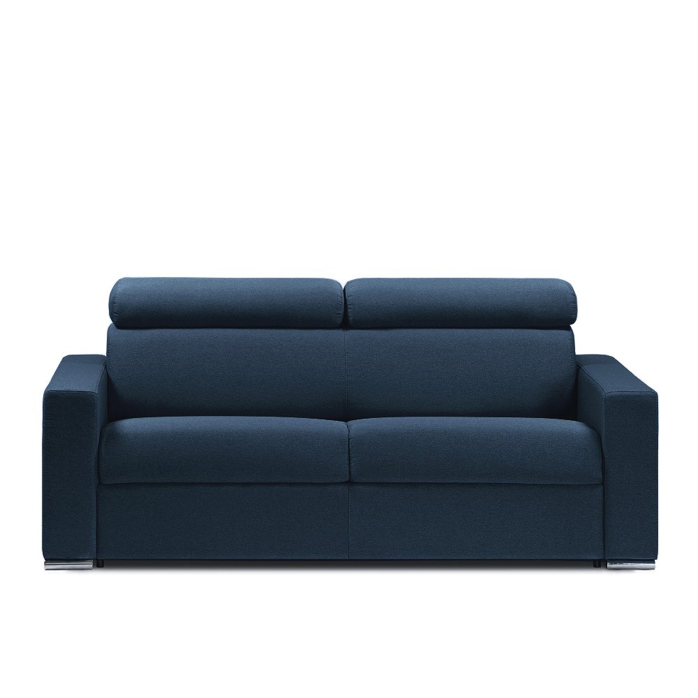 Canapé convertible EXPRESS DARWIN têtières réglables couchage 140cm matelas 16cm tissu tweed bleu nuit