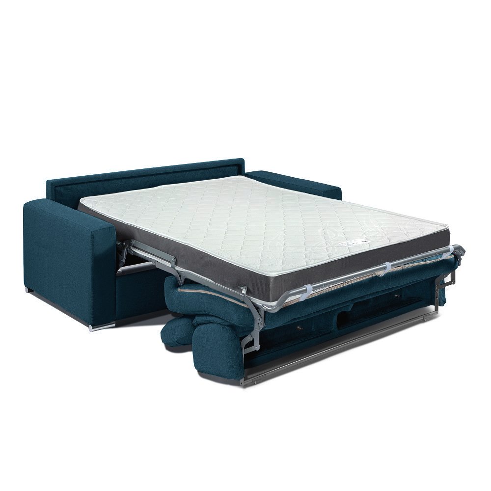 Canapé convertible EXPRESS DARWIN têtières réglables couchage 140cm matelas 16cm tissu tweed bleu pétrole