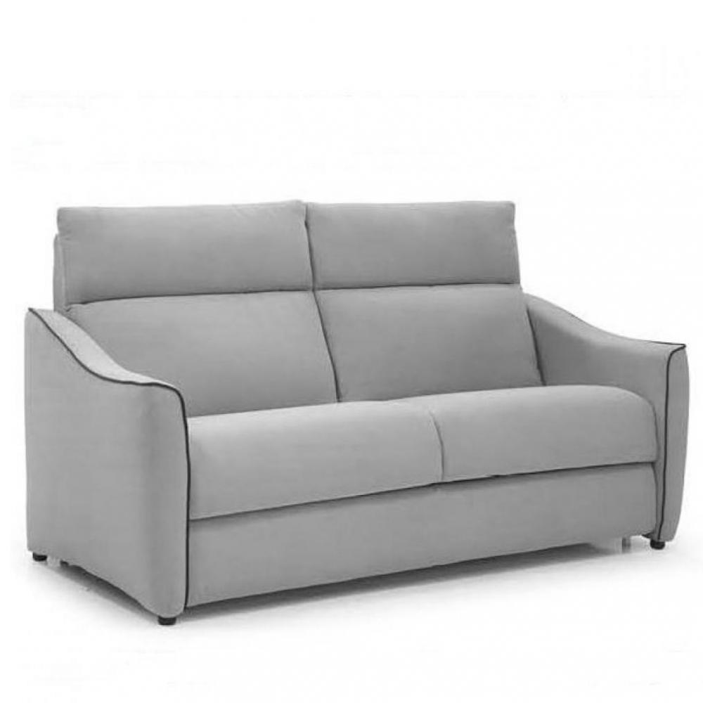 Canapé convertible EXPRESS 140 cm FELICIA matelas 14 cm tissu gris passepoil anthracite