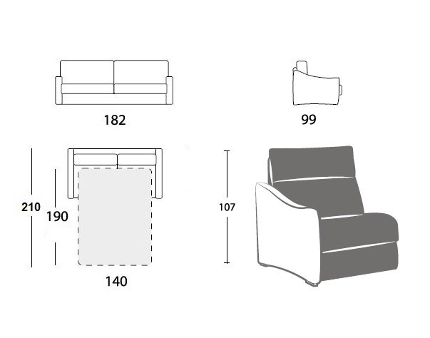 Canapé convertible EXPRESS 140 cm FELICIA matelas 14 cm tissu gris passepoil anthracite