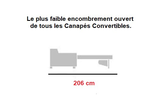 Canapé Convertible express ROCCO Encombrement ouvert : 206 cm couchage 120 piétement hêtre naturel.