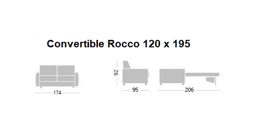 Canapé Convertible express ROCCO Encombrement ouvert : 206 cm couchage 120 piétement hêtre naturel.