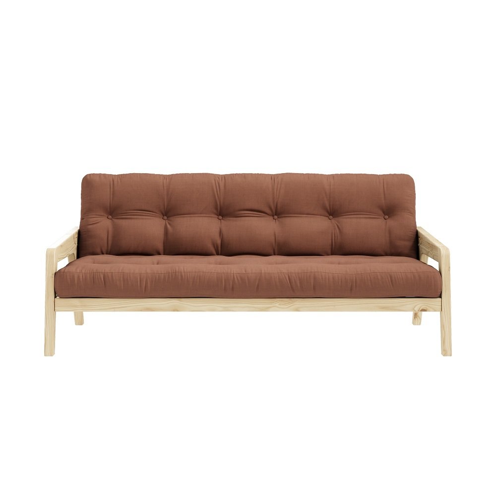 Canapé convertible futon GRAB pin naturel coloris brun argile couchage 130 cm.