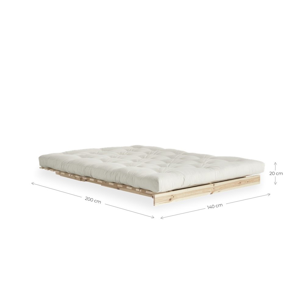 Canapé convertible futon ROOTS pin naturel tissu beige couchage 140*200 cm.