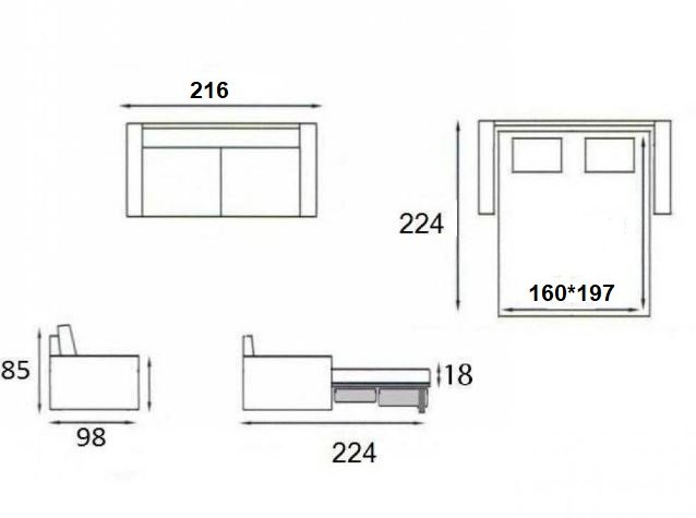 Canapé convertible express SAPHIR 160 cm matelas 18 cm sommier lattes RENATONISI