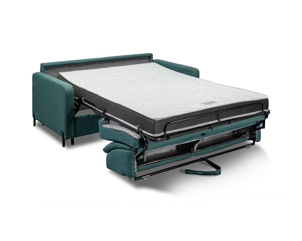 Canapé convertible EXPRESS BERLIN couchage 140 cm matelas 16 cm pieds métal noir tissu bleu