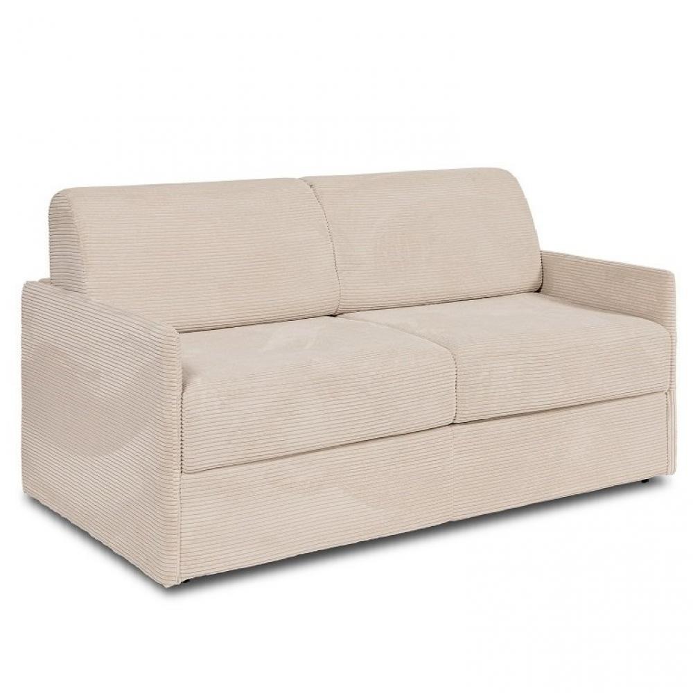Canapé lit express COLOSSE 140 cm matelas 22 cm à mémoire de forme velours Côtelé beige
