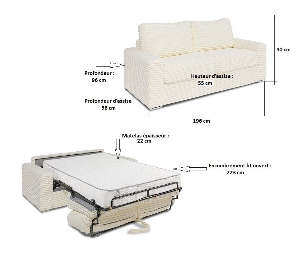 Canapé convertible EXPRESS SEVILLE couchage 140 cm matelas 22 cm