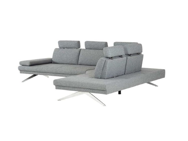 Canapé grand angle FERNIE double profondeur retour droit têtières tissu gris 305 x 240 cm