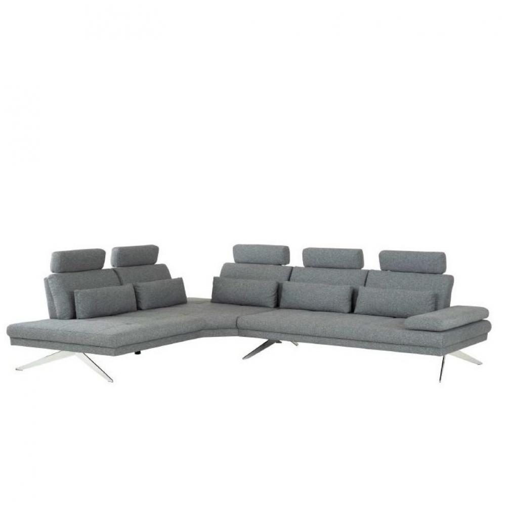 Canapé grand angle FERNIE double profondeur retour gauche têtières tissu gris 305 x 240 cm