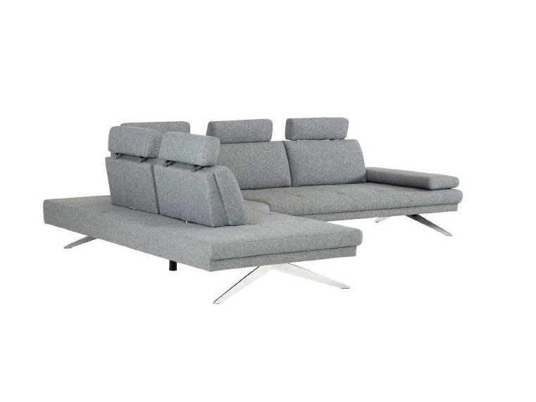 Canapé grand angle FERNIE double profondeur retour gauche têtières tissu gris 305 x 240 cm