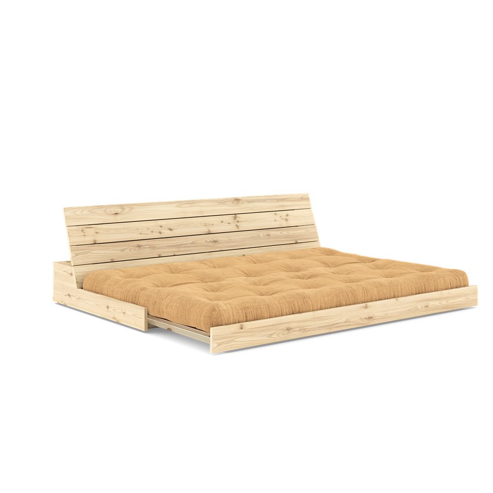 Canapé lit futon BASE marron fondant couchage 130cm dossiers coffres