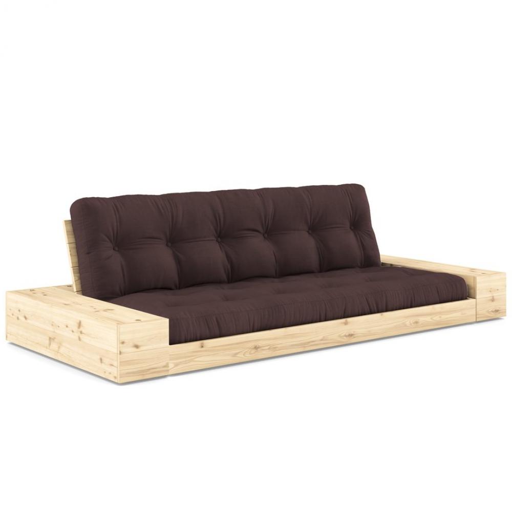 Canapé lit futon BASE marron couchage 130cm dossiers et accoudoirs coffres
