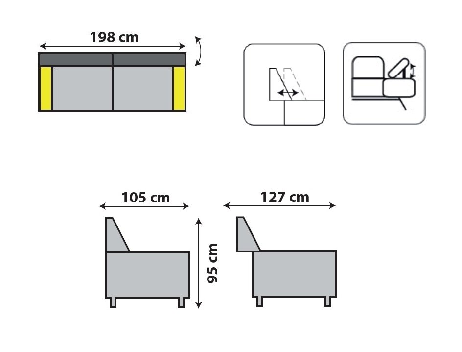 Canapé modulable TREK modulable dossier réglable bascule 2/3 places velours gris graphite