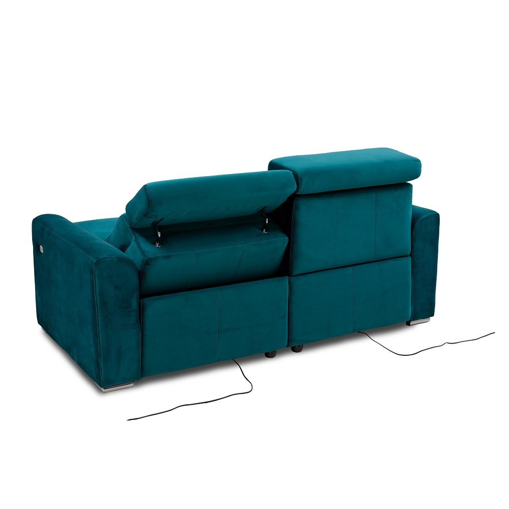 Canapé 3 places 2 relax électrique CONFORT LOFT avec système zéro wall velours bleu pétrol
