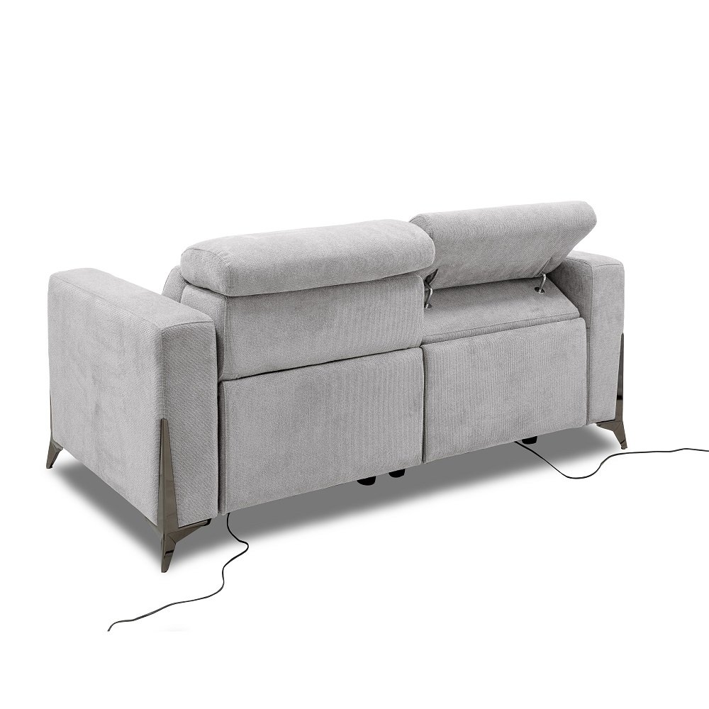 Canapé 2 places relax électrique BOULOGNE avec système zéro wall microfibre gris clair