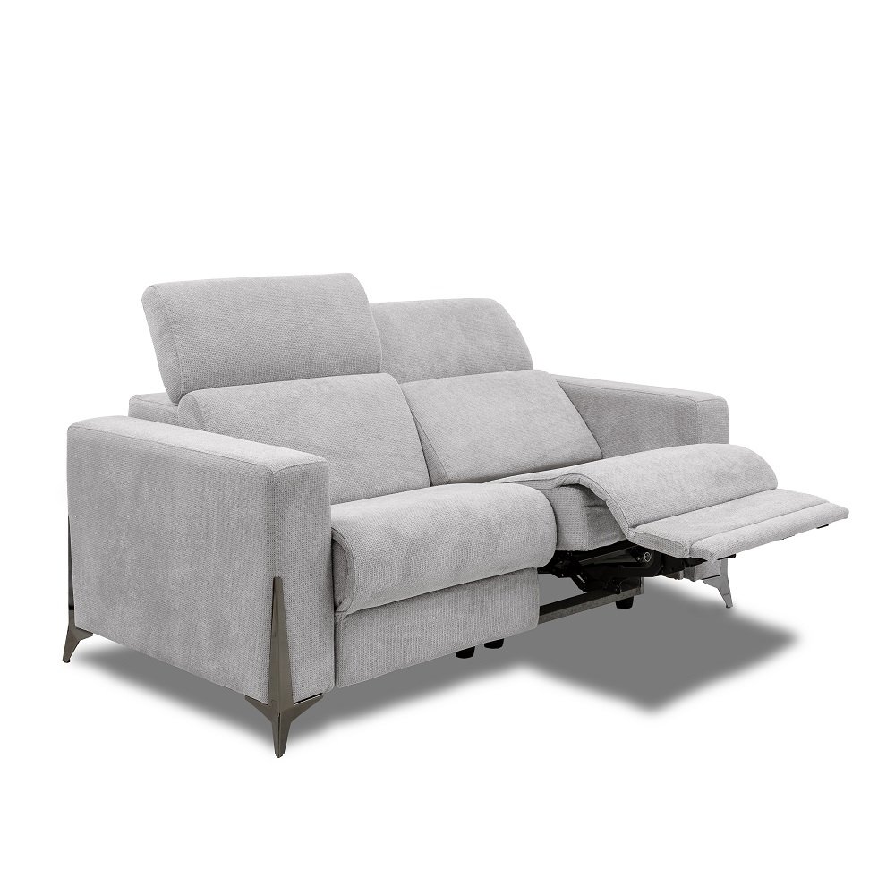 Canapé 2 places maxi relax électrique BOULOGNE avec système zéro wall microfibre gris clair