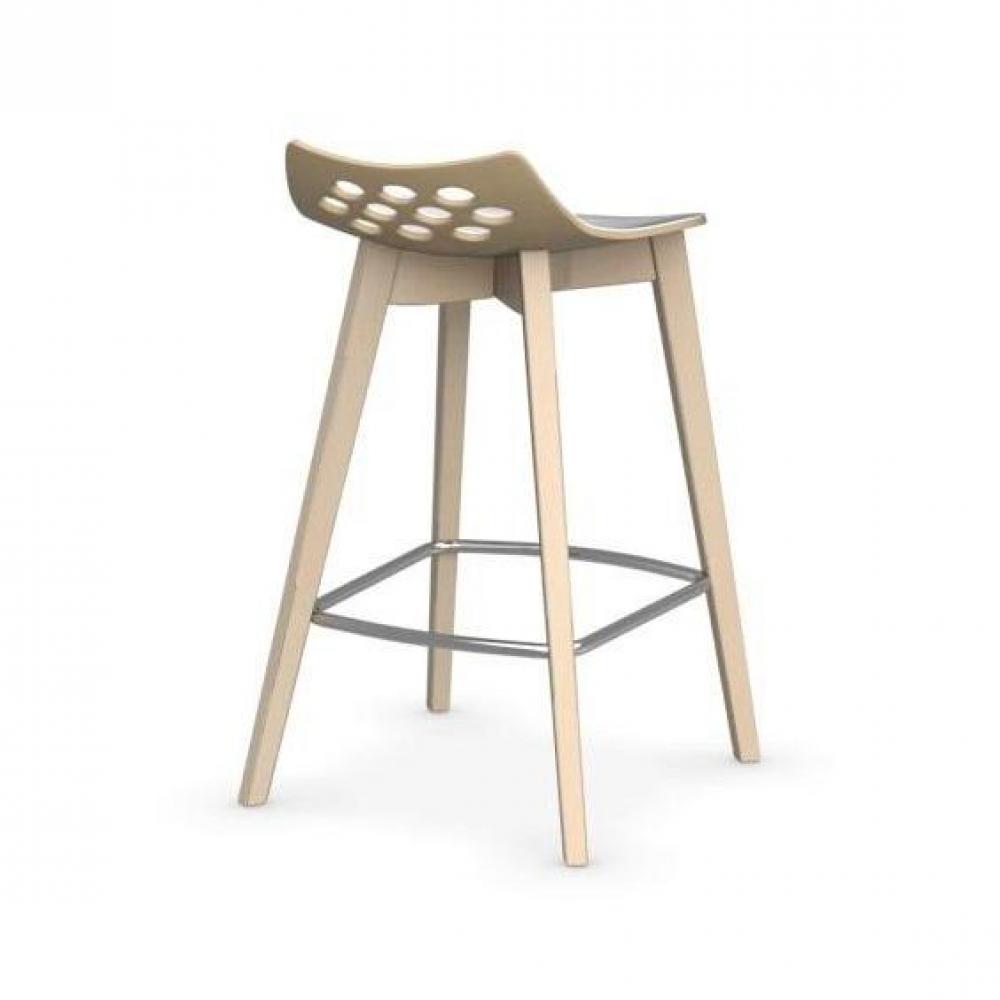 Tabouret de bar JAM W  nougat brillant avec piétement en bois naturel