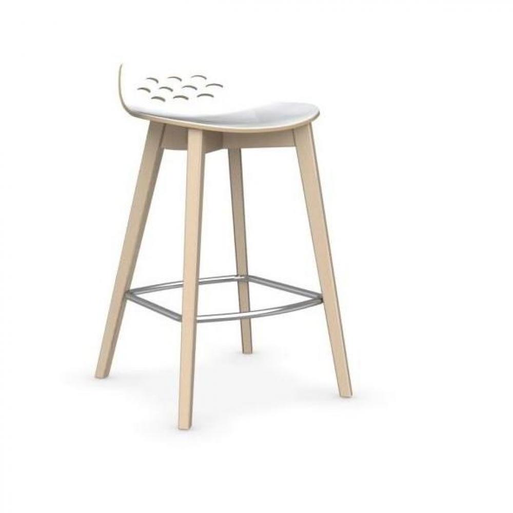 Tabouret de bar JAM W  nougat brillant avec piétement en bois naturel