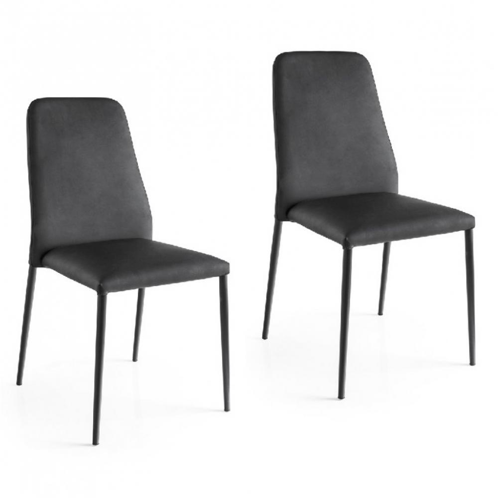 Lot de 2 Chaises CLUB structure métal assise tapissé aspect cuir 