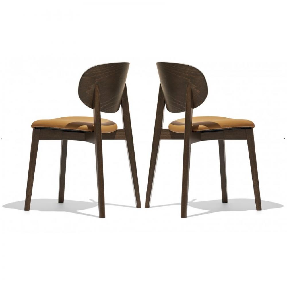  Lot de 2 Chaises EIDE structure bois assise similicuir cognac