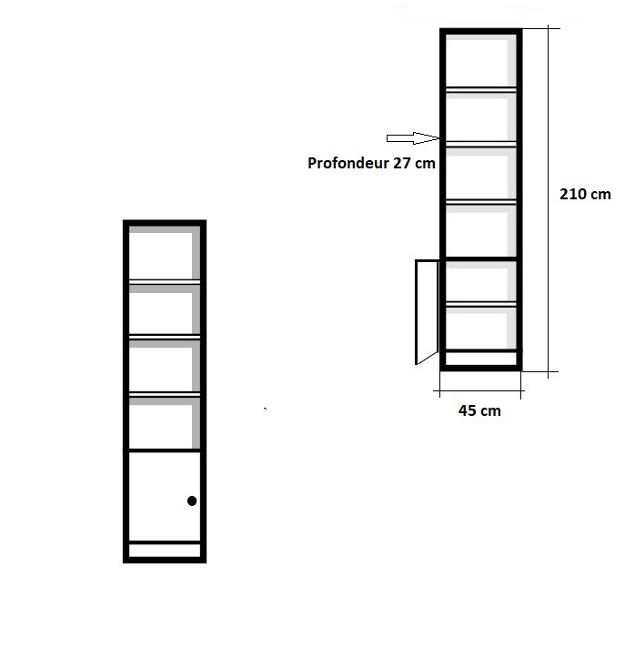 Colonne bibliothèque haute 1 porte basse gauche ARLITEC largeur 45 cm profondeur 27 cm 