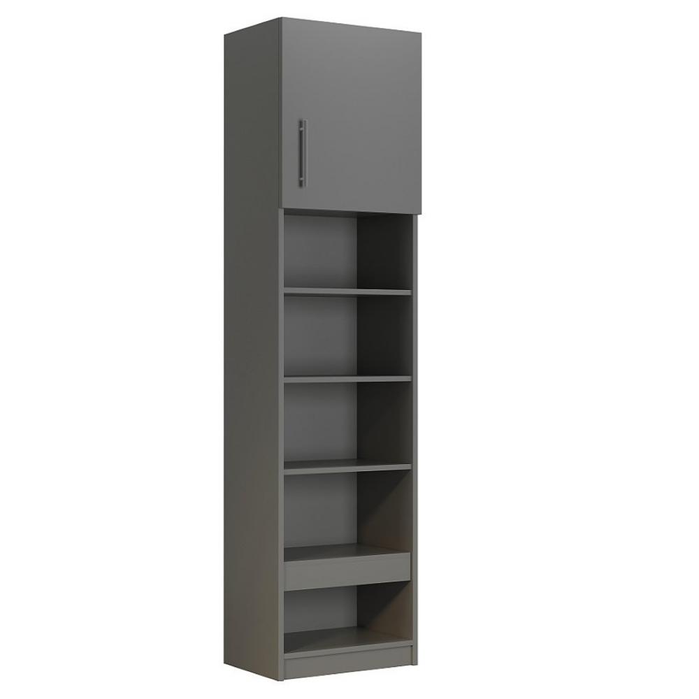 Colonne bibliothèque tablette chevet 1 porte gris mat profondeur : 35 cm