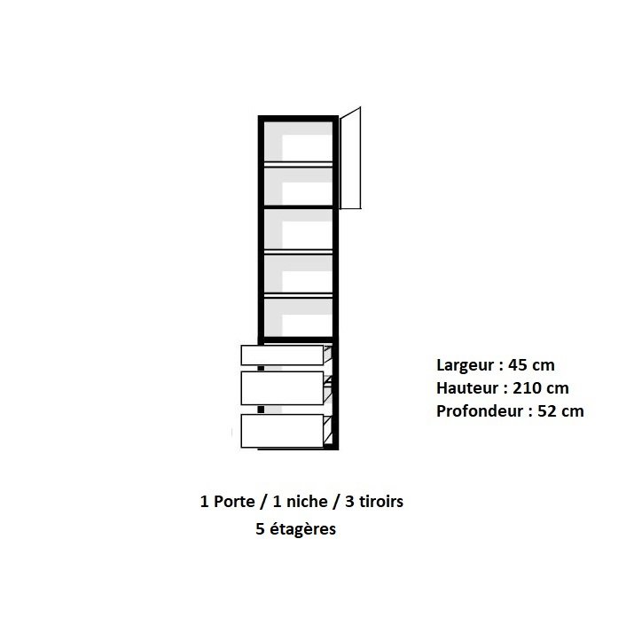 Elément rangement 1 porte D 3 tiroirs ARLITEC niche centrale largeur 45 cm profondeur 52 cm 
