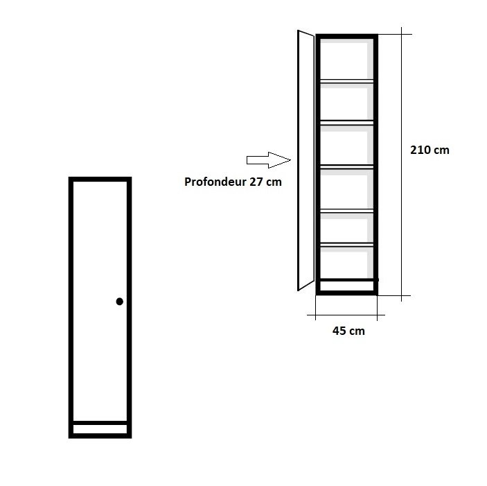 Colonne rangement 1 porte gauche ARLITEC largeur 45 cm profondeur 27 cm 