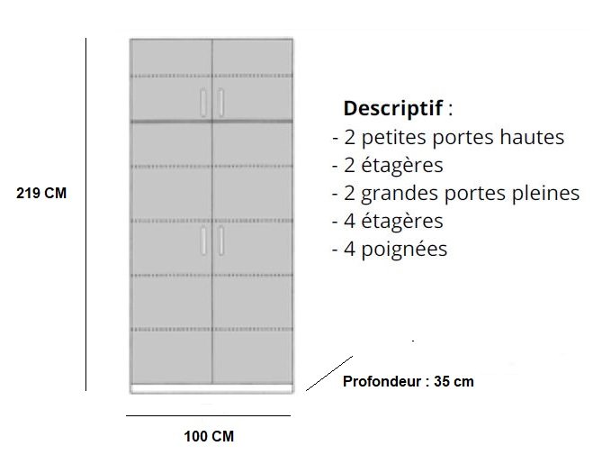 Armoire de rangement lingère 4 portes largeur 100 cm coloris gris graphite mat