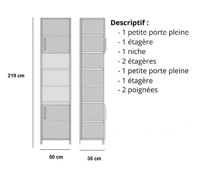 Armoire de rangement porte haute et basse, bibliothèque centrale finition chêne naturel largeur 50 cm