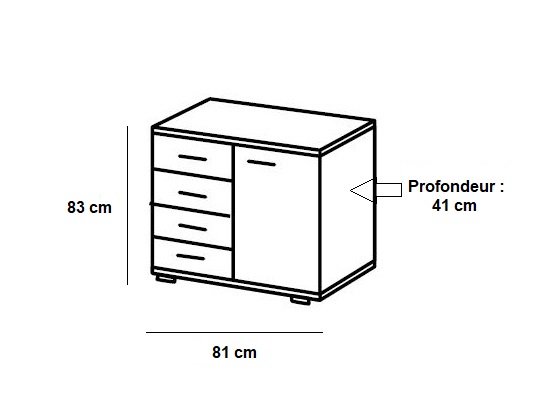 Commode Buffet EVA 4 tiroirs chêne châtaigne 1 porte blanc mat