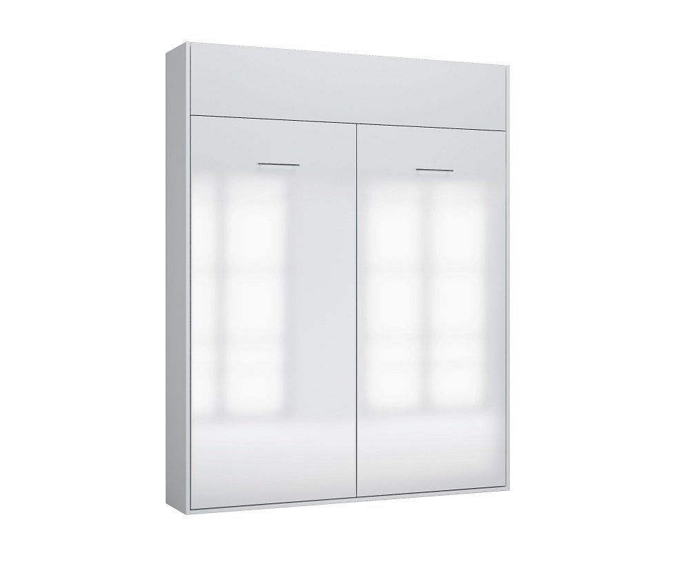 Composition armoire lit DYNAMO façade blanc brillant colonne bibliothèque blanc mat 160*200 cm