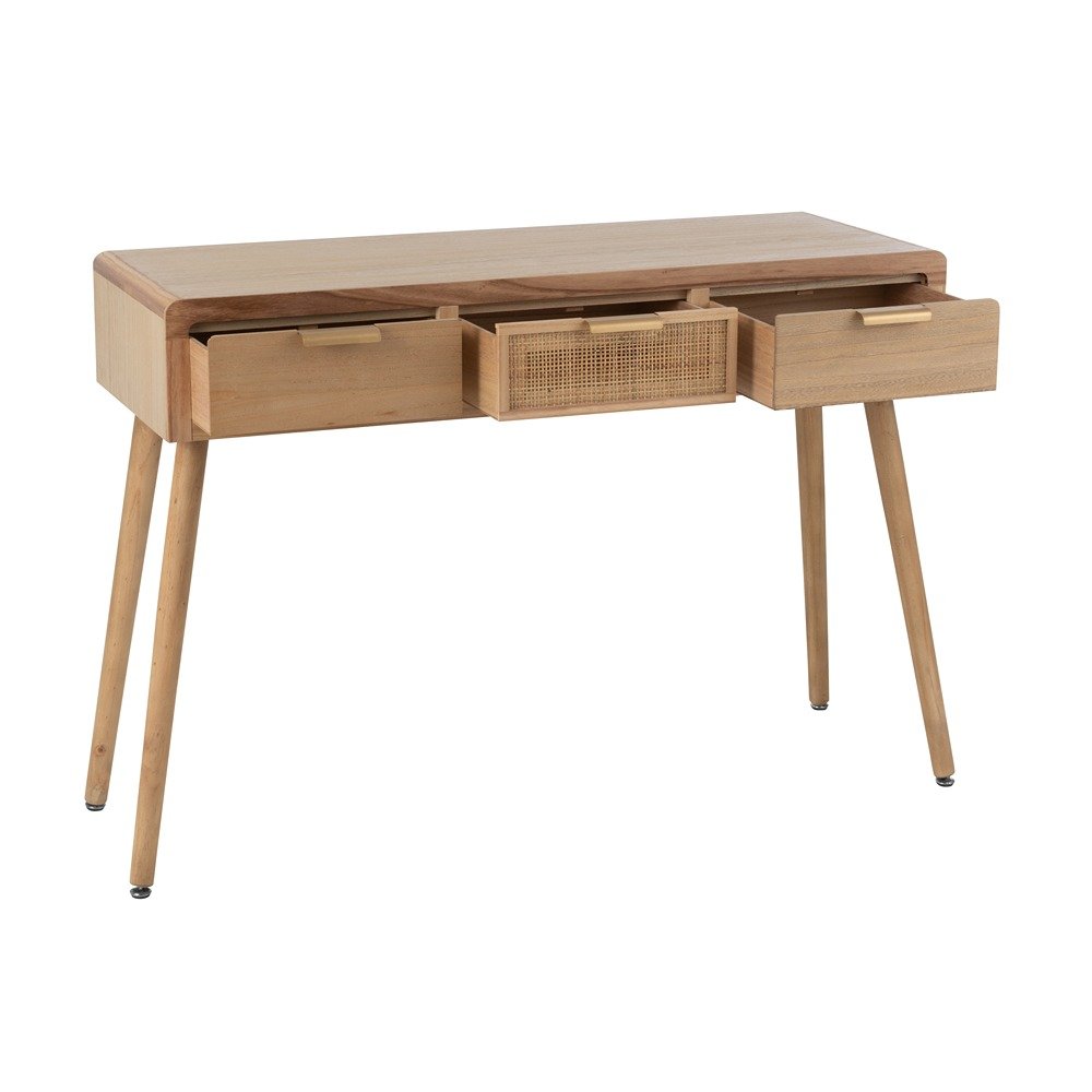 TSARA Console 3 tirois bois/ rotin 