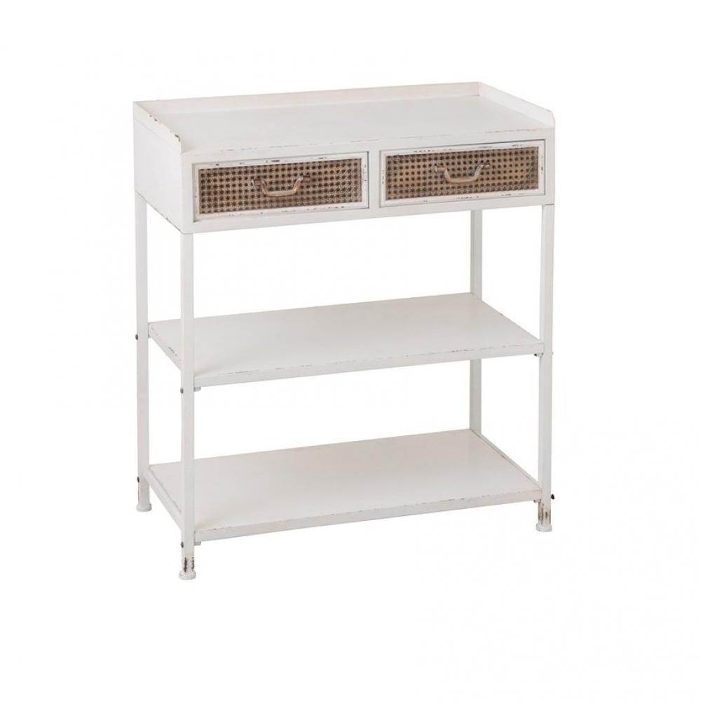 Console AKIBE 2 tiroirs 2 tablettes Blanc