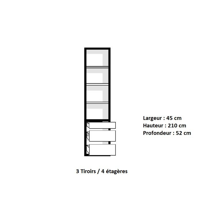 Elément bibliothèque 3 tiroirs ARLITEC largeur 45 cm profondeur 52 cm 