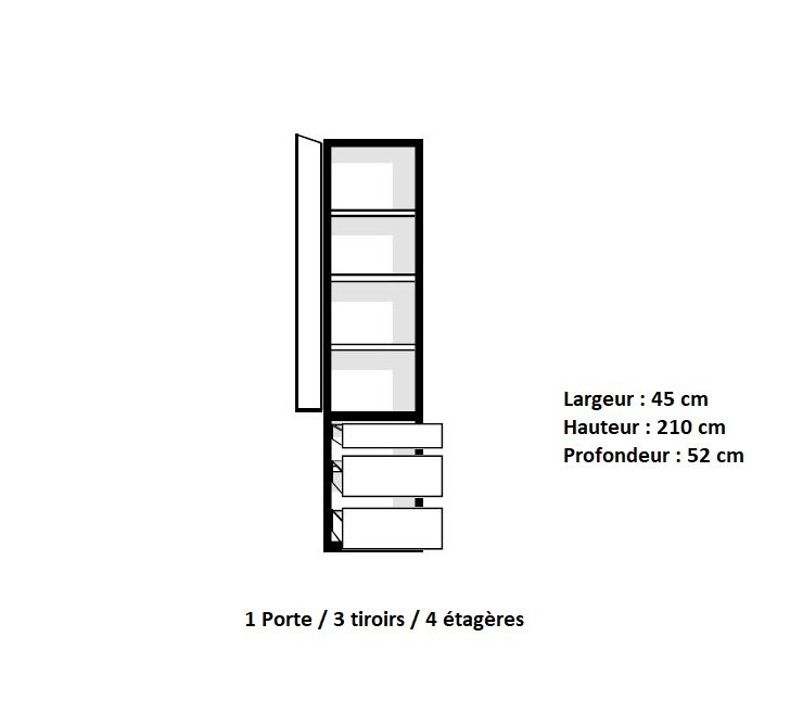 Elément rangement 3 tiroirs 1 porte ferrée gauche ARLITEC largeur 45 cm profondeur 52 cm 