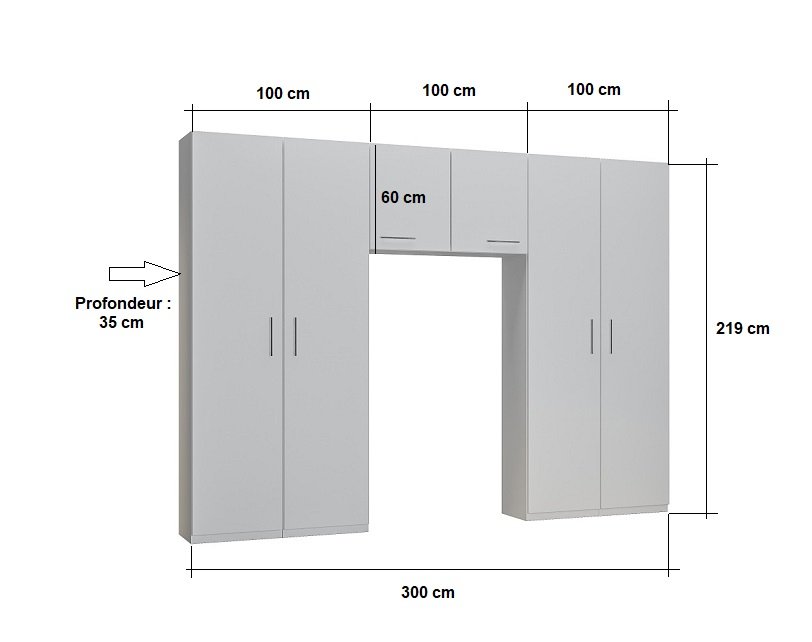 Ensemble de rangement pont 2 portes taupe mat largeur 300 cm