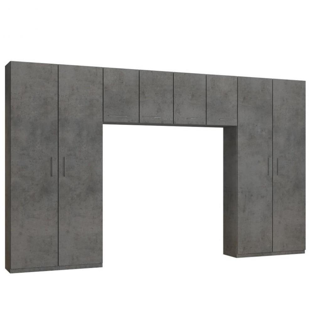 Ensemble de rangement pont 4 portes gris béton largeur 370 cm