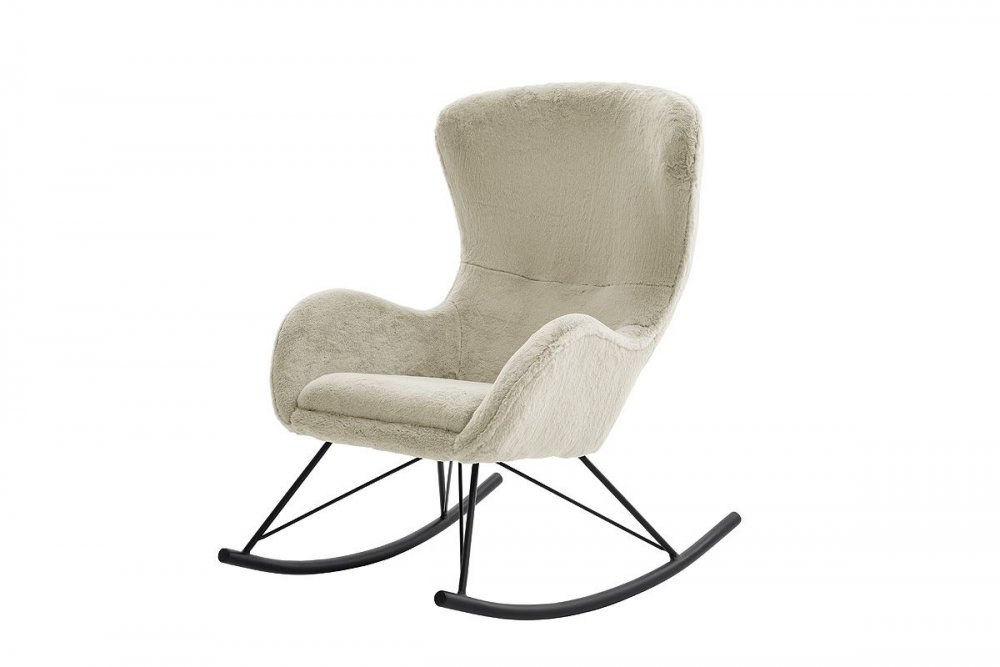 Fauteuil relax à bascule NEVEN assise confortable pied métal noir tissu velours crème