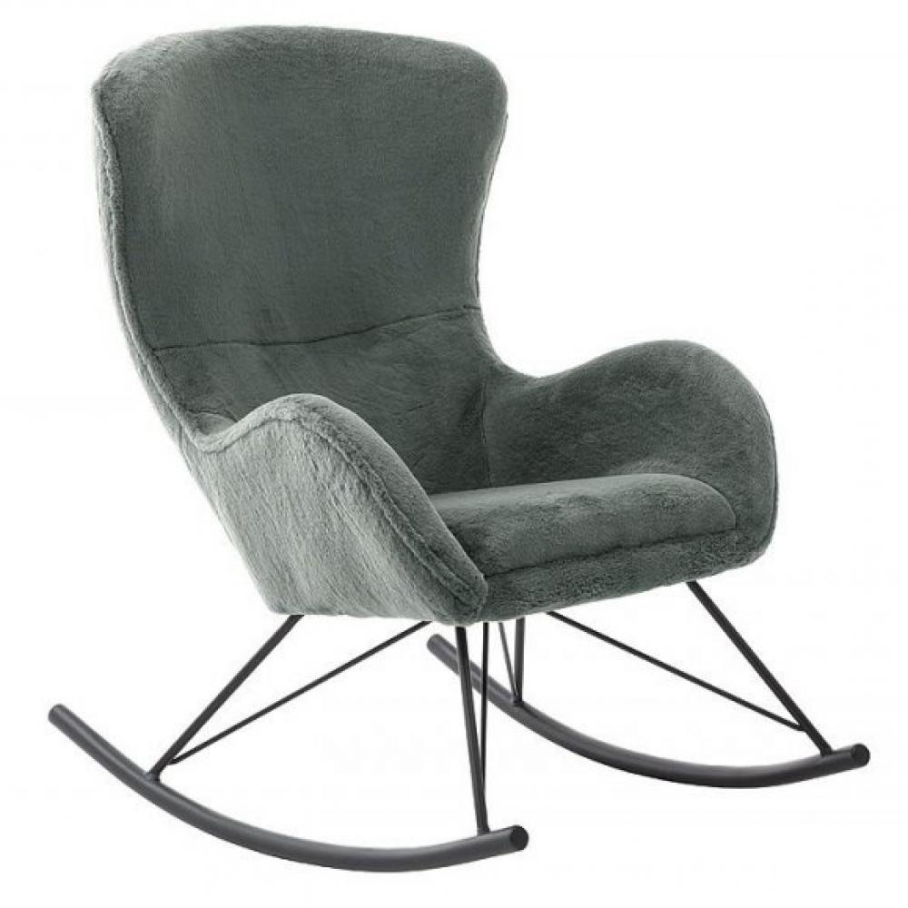 Fauteuil relax à bascule NEVEN assise confortable pied métal noir tissu velours gris vert