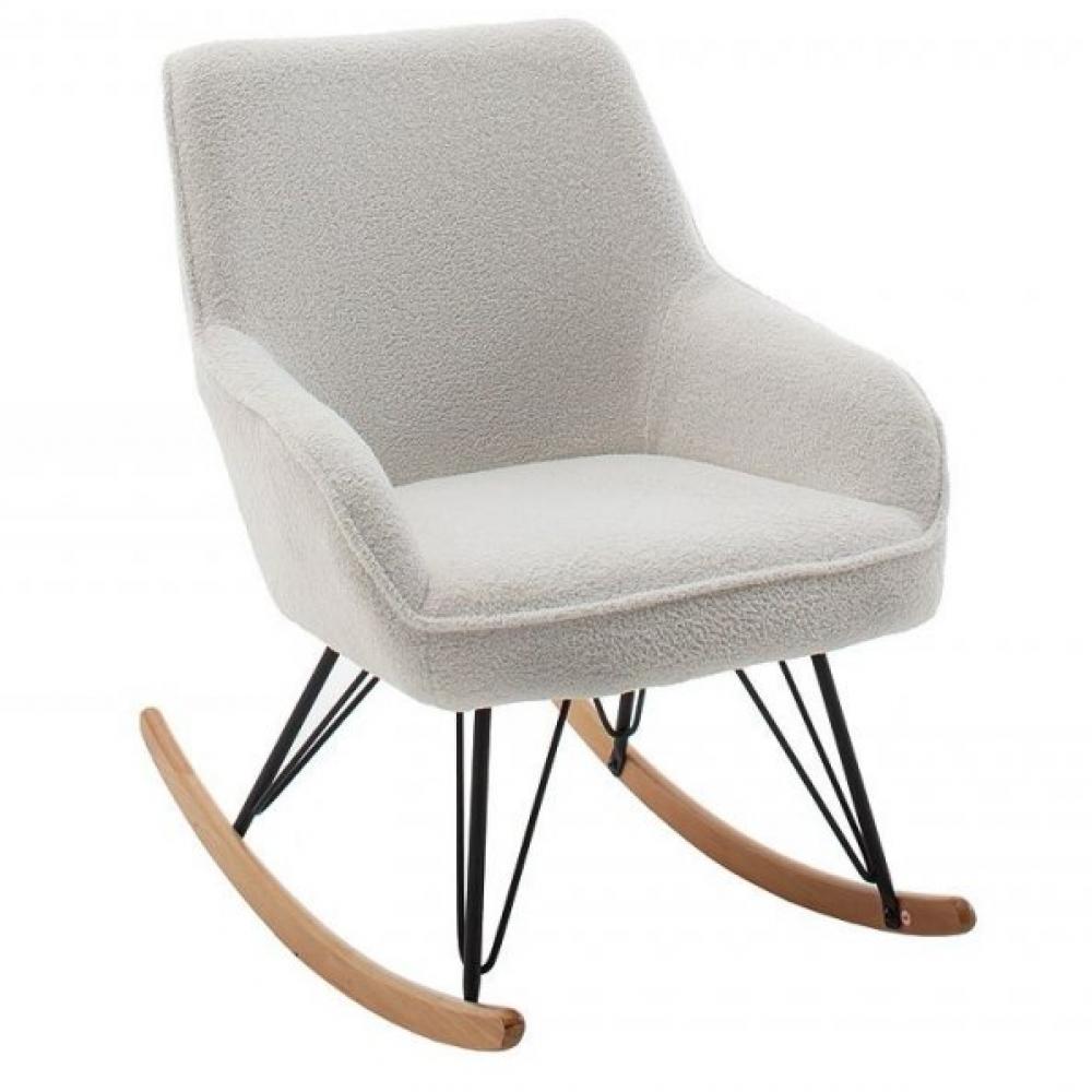 Fauteuil relax à bascule SIRIUS assise confortable pied métal noir patin chêne tissu blanc