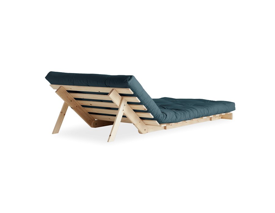 Fauteuil convertible futon ROOTS pin naturel coloris bleu pétrole couchage 90 x 200 cm.