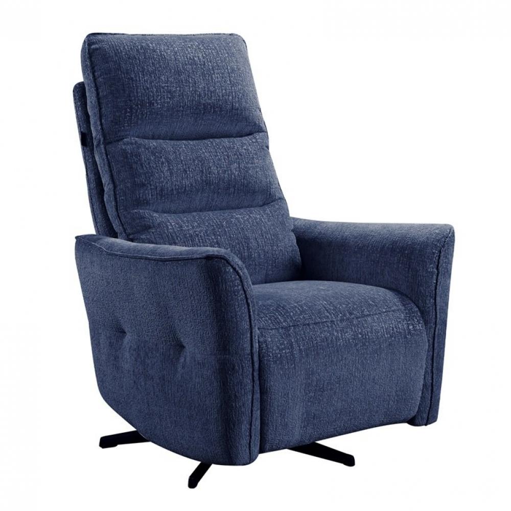 Fauteuil relax pivotant bi moteur ATTITUDE tissu chenillé bleu nuit