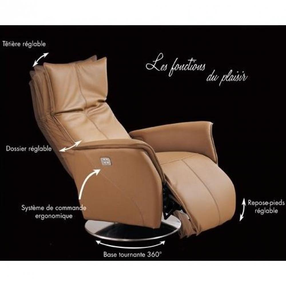 PREMIUM fauteuil relax électrique cuir vachette camel 