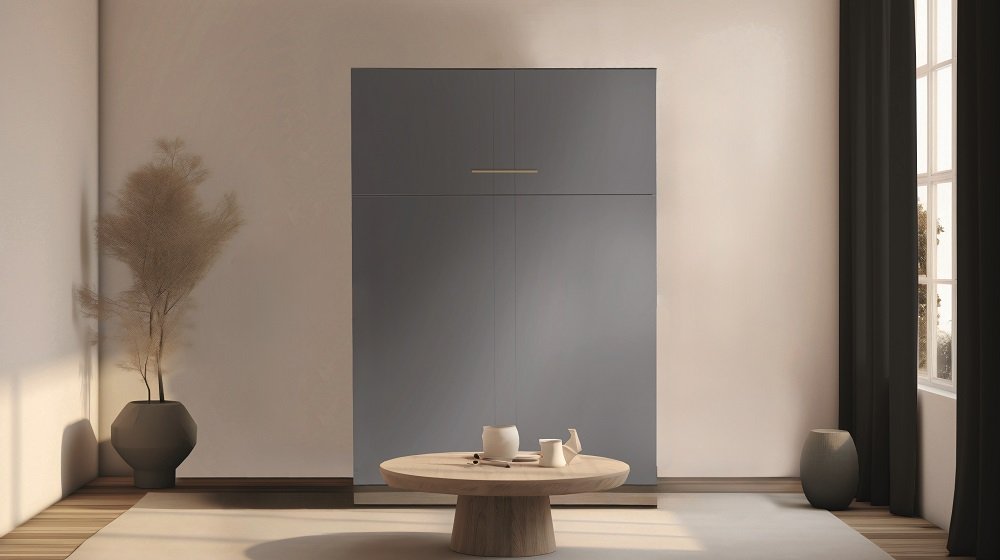 Armoire lit escamotable ARLITEC "Ariane " 140*200 cm chêne cérusé façade laquée gris