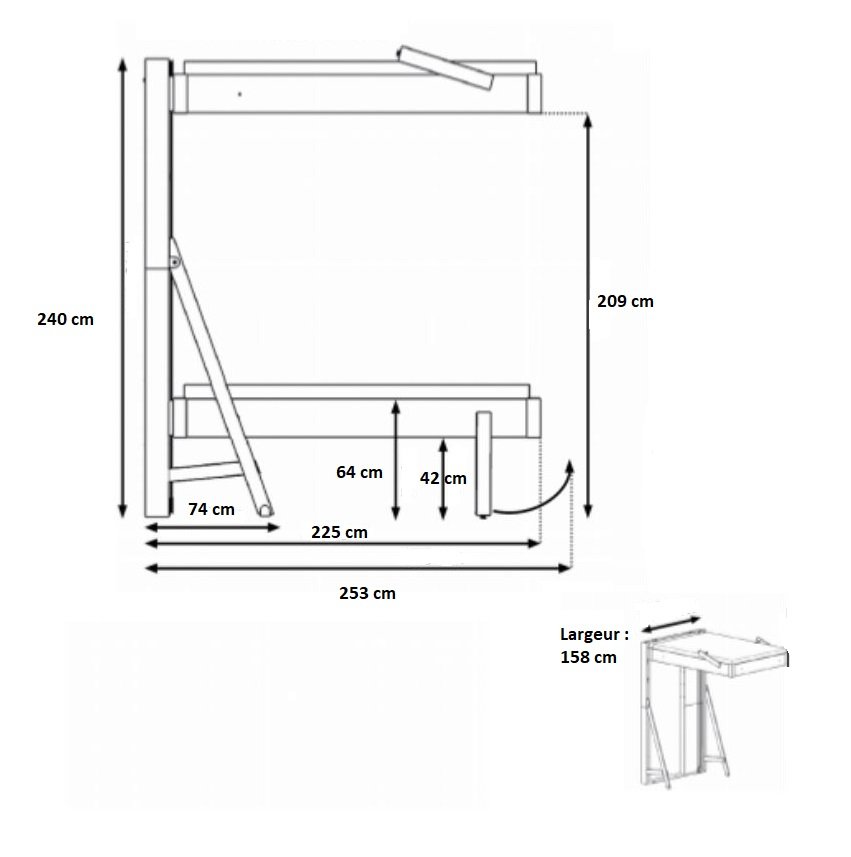 Lit escamotable au plafond JUNO  vertical étagère 140*200 cm pin encadrement cachemire