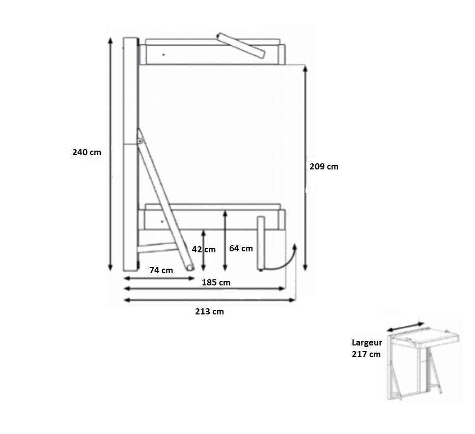 Lit escamotable au plafond JUNO horizontal étagère 160*200 cm pin encadrement cachemire